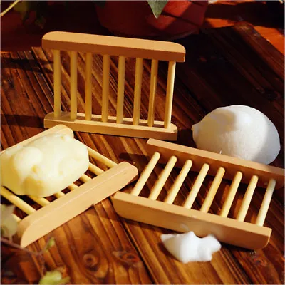Natural Bamboo Soap Holder Dish Bathroom Shower Plate Stand Storage Wood TraY~mj • $5.09
