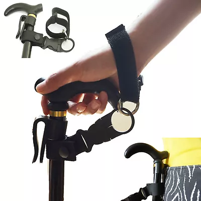 Easy Fit Walking Stick Wrist Strap & Cane Crutch Clip Holder Grip Aid • £4.79