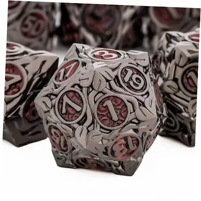  Rattan Leaf Metal DND Dice Set With Gift Box Polyhedral Dungeons And Black Red • $44.72
