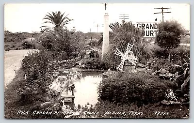 McAllen Texas~Grande Courts Rock Garden~Windmill~1940s RPPC • $14