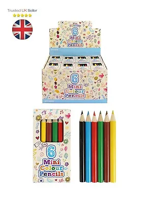 1 - 36 Packs 6 Mini Colouring Pencils Kids Party Bags Fillers Toys Lucky Dip  Uk • £3.95