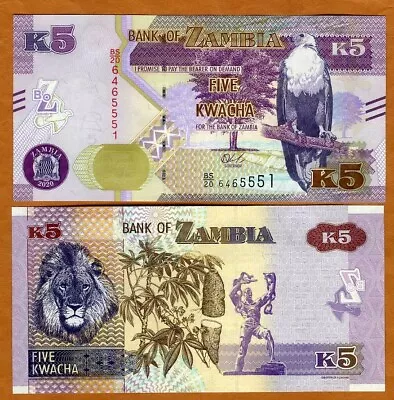 $1.32 • Buy Zambia, 5 Kwacha, 2020, P-57-New, Upgraded Security, New Date UNC