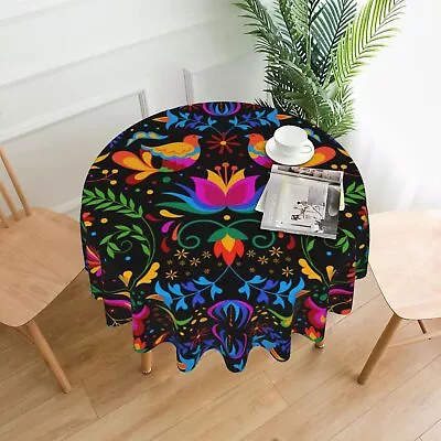 Floral Mexican Tablecloth Round 60 Inch Table Cover Waterproof Tablecloths Re • $23.66