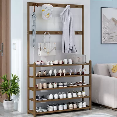 $61.91 • Buy Vintage Entryway Coat Rack Shoe Bench Storage Shelf Hall Tree Accent Furniture