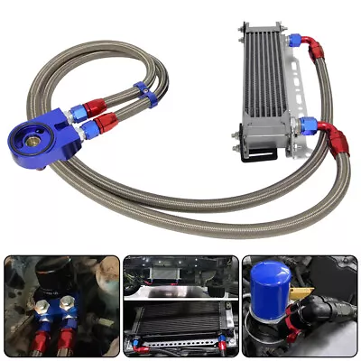 Universal 9 Row Engine Transmission Oil Cooler +Filter Adapter Hose Line Kit BL • $199.09