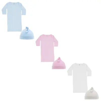 Baby Nightgown And Knot Hat Set - Traditional Layette Boy Girl White Pink Blue • £7.99