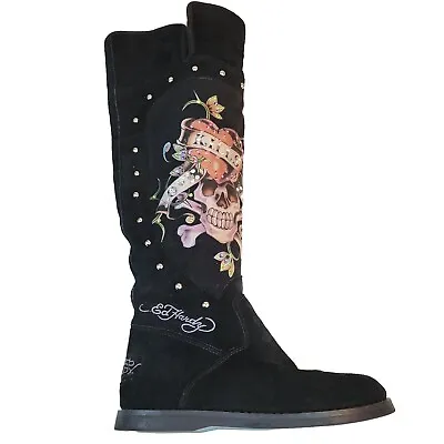 Ed Hardy  Love Kills  Right Boot Only Fur Lined Zip Knee High For Amputee Sz 9 • $37.99