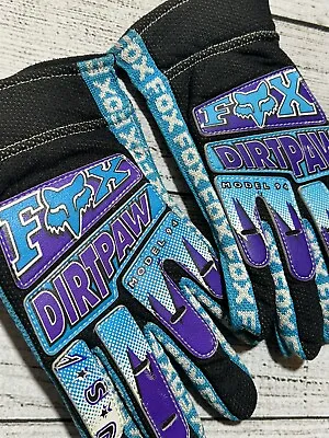 Vintage Fox Racing DIRTPAW Moto-X Gloves Size 8 Motocross MX Blue/Purple • $80.99