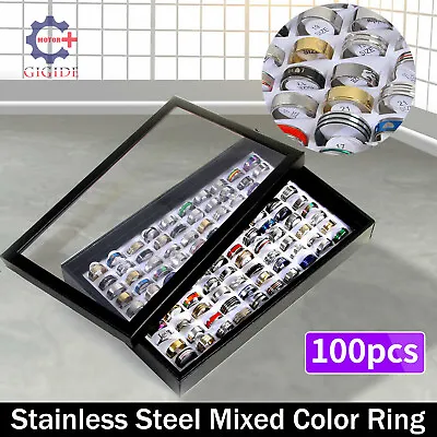 $13.99 • Buy 100pcs MIX LOT Stainless Steel Rings Wholesale Men Women Fashion Jewelry Lot US