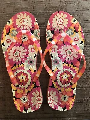 Vera Bradley Women's Flip Flops Pink Orange Floral Pixie Blooms Pattern Size 7-8 • $5.99