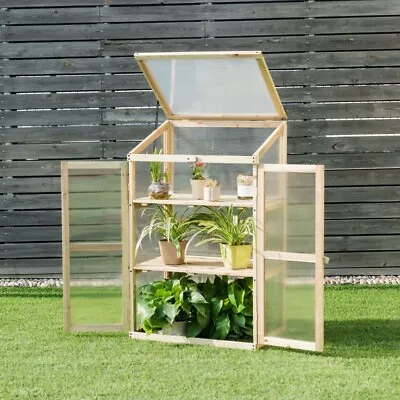 3-Tier Wooden Mini Greenhouse Raised Flower Planter Cold Frame W/ Door • £69.95