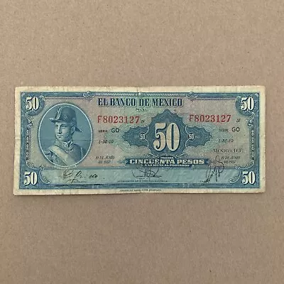 Mexico 50 Pesos Banknote 1957 Mexican Currency Paper Money Memorabilia Billetes • $19.95