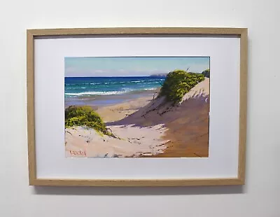 Sandy Australian Beach Dunes Original Framed Oil Painting Impressionist Seascape • $450