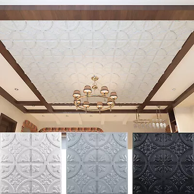 Art3d 12 Pack Drop PVC Ceiling Tiles，Glue-up Ceiling Panel（48 Sq.ft）-Fancy • $79.99