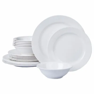 18 Piece Melamine Dinner Set White Picnic Crockery Plates Bowls Motorhome For 6 • £44.99