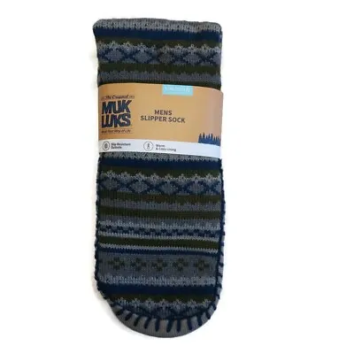 MUK LUKS Mens Slipper Socks Size L/XL Shoe Size 11/13 Blue X Warm Comfortable • $22.67