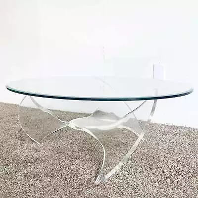 Mid Century Modern Sculpted Lucite Oval Glass Top Coffee Table • $1095