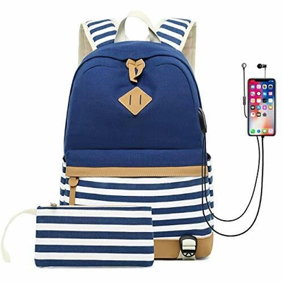 $33.72 • Buy SCHOOL BACKPACK Bag With USB Charging Port For Girls Teens Bookbag Blue GAZIGO