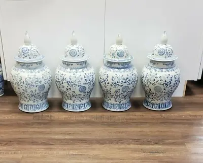 $435.60 • Buy Four Jars 18  In Blue And White Chinese Temple Jar Ginger Jar Flower Chinoiserie