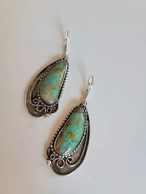 Vintage Southwest Native Sterling Silver Turquoise Earrings Signed • $9.99