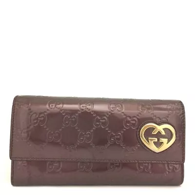GUCCI Ssima Lovely Heart  GG Logo Patent Leather Long Bifold Wallet/2Y0083 • $8.50