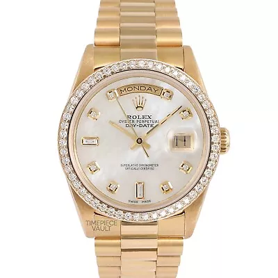 Rolex Day-Date 18238 Presidential 18k Gold 36mm White MOP Dial-Diamond Bezel-B&P • $19798