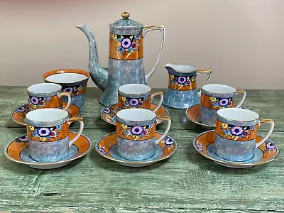 C.1930s Noritake Coffee Set Morimura Mark Lustre Finish Hand Painted Flowers • £30