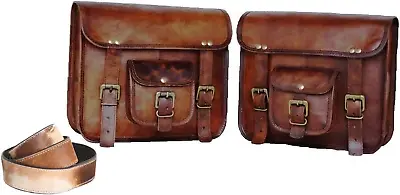 Motorcycle Side Pouch Brown Leather Side Pouch Saddlebags Saddle Panniers 2 Bag  • $49.99