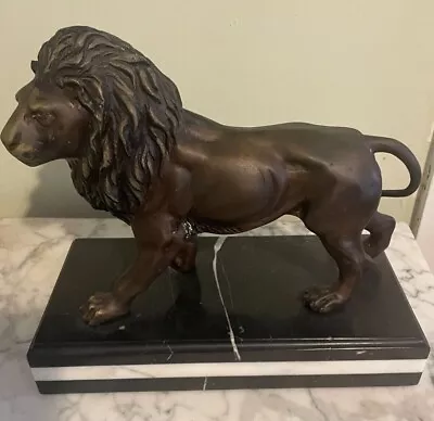 Solid Bronze Lion Sculpture Mn Marble Base | Signed By Nardini | Very Heavy • $350