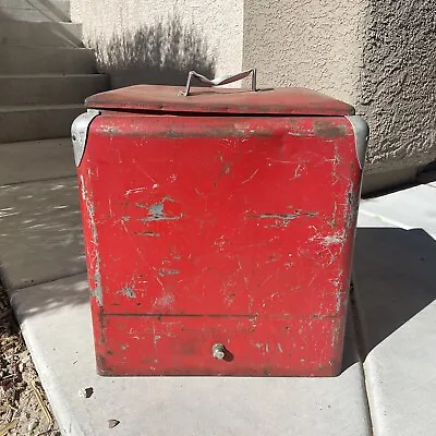 Vtg 1950s Progress Refrigerator Co. Picnic Metal Cooler W/ Tray Coca Cola Style • $421.44