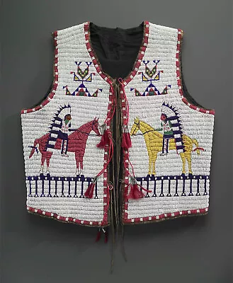 Old American Style Handmade Design Beaded Front Powwow Regalia Vest BV911 Size L • $212.50