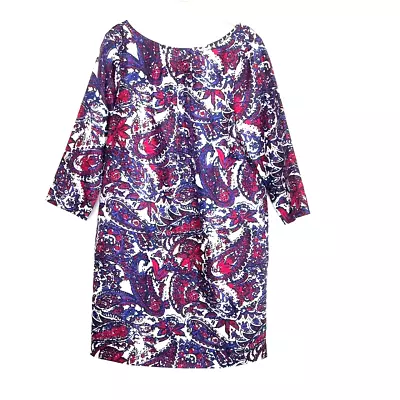 The Limited Womens Shift Dress Medium Purple Red Paisley Scoop Back Zip Up • £18.47