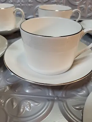 15 Pc VERA WANG Wedgwood BLANC SUR BLANC Tea Cups & Saucers Bone China Platinum • $150