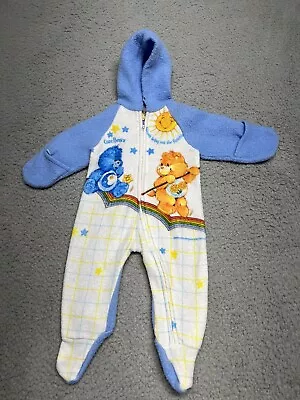 Vintage Obion 80s Care Bears 0-9m Footed Pajamas Blanket Sleeper Hooded USA Blue • $22