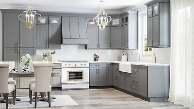 $3299.99 • Buy RTA Wood 10X10 Modern Shaker Grey Kitchen Cabinets Dark Gray Lifetime Warranty