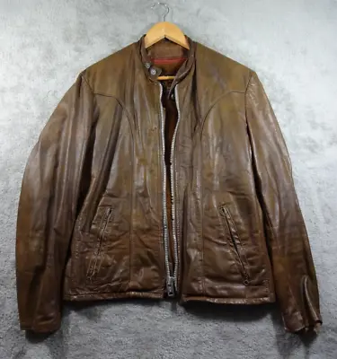 $250 • Buy Vintage Schott NYC Leather Jacket Brown Cafe Racer Size 38 Full Zip