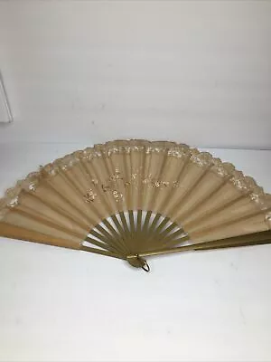 Vintage Large French Lace And Sequin Hand Fan Victorian Fan Floral • $32.50