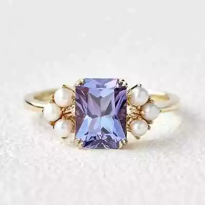 Amethyst Radiant Cut Cluster Engagement Rings Side Pearl Shape Round Cut Ring • $126