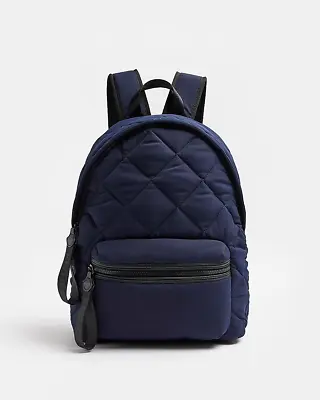 RIVER ISLAND NAVY  WEAVE PUFFER BACKPACK Woman  Rucksack  New With Tags • £24.99