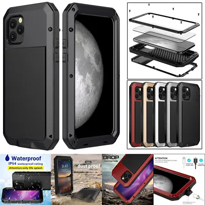 $18.95 • Buy IPhone 11 12 13 14 Pro Max Case Cover Metal Bumper IP54 Waterproof Screen Glass