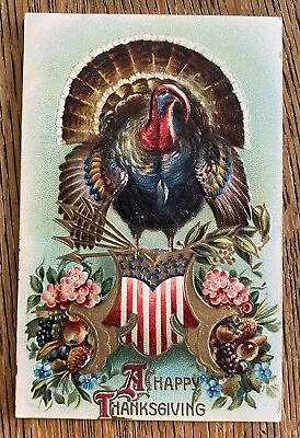 Beautiful Fancy Patriotic THANKSGIVING Turkey Antique Vintage Postcard! • $6