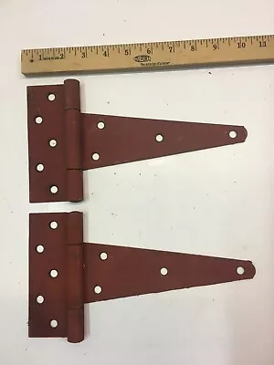 2 Vintage 10'' Farm Barn Door Gate Hand Forged Strap Hinges Great Red Patina • $25