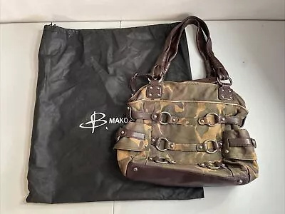 B. Makowsky Green Brown Camo Shoulder Hobo Tote Military Handbag W/ Dust Bag • $49.99