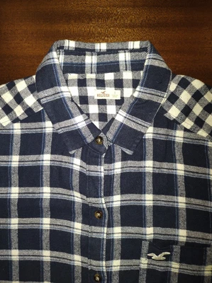 £1.99 • Buy Hollister Flannel Check Shirt - Navy & Black - Used But Good Condition
