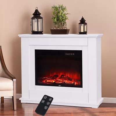 30inch Standing Glass Fireplace LED Flame Electric Fire White MDF Surround Stove • £129.95