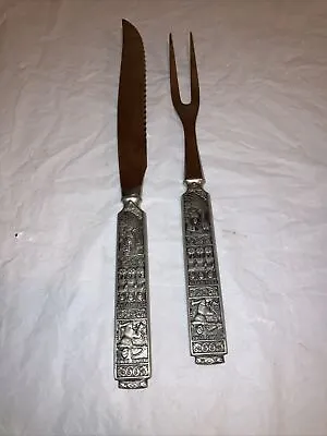 Hardanger KONGE TINN Pewter Norway Norwegian 2 Pc Carving Set Viking Heilag Olav • $36