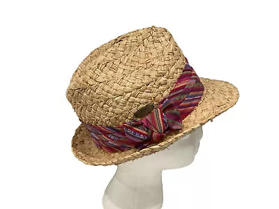 Cappelli 100% Raffia Womens Hat One Size Natural Straw Multicolored Band Bow • $11.99