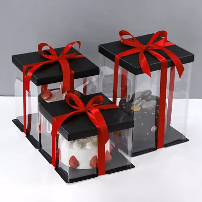 Large Clear PVC Gift Boxes Cake Candy Packaging Transparent Box Wedding Favors • £5.94