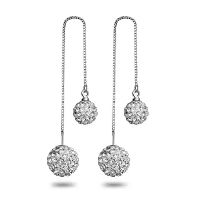 Womens Round Multi Gem Chain Earrings 925 Sterling Silver Plated Drop Dangle Ear • £3.49