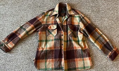 Vintage 70s CPO Mens Wool Plaid Flannel Shirt Jacket Size Medium In Used Good • $44.99